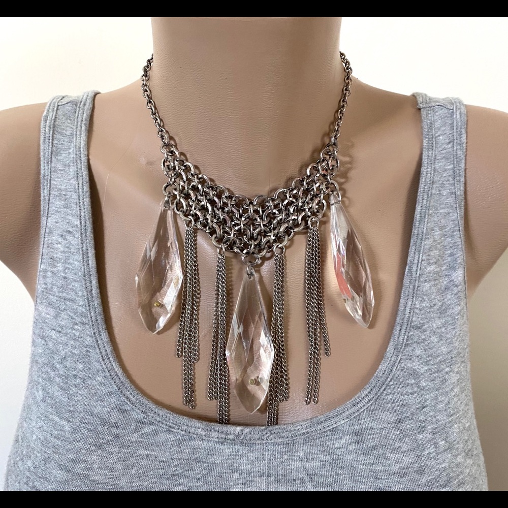 Dangling Chain and Clear Prism Bib Necklace Set